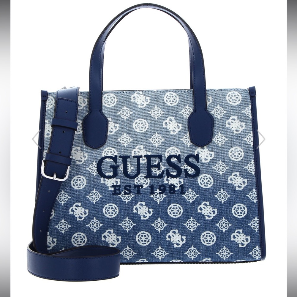 NWOT GUESS Silvana Two Compartment Tote Denim Ombre Logo